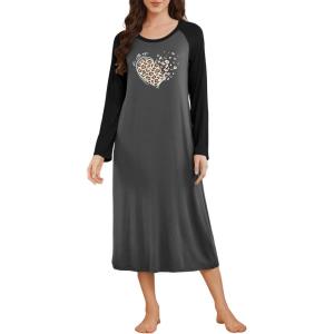 imageEkouaer Long Sleeve Nightgowns for Women Full Length Sleep Shirts Crew Neck Soft Nightshirts SXXLDark Grey Heart