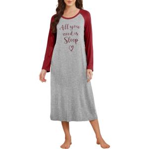 imageEkouaer Long Sleeve Nightgowns for Women Full Length Sleep Shirts Crew Neck Soft Nightshirts SXXLLight Grey Word