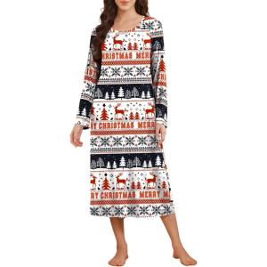 imageEkouaer Long Sleeve Nightgowns for Women Full Length Sleep Shirts Crew Neck Soft Nightshirts SXXLRed Christmas Deer