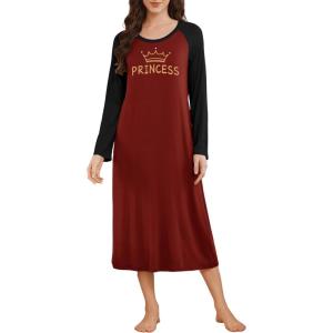 imageEkouaer Long Sleeve Nightgowns for Women Full Length Sleep Shirts Crew Neck Soft Nightshirts SXXLWine Red Princess