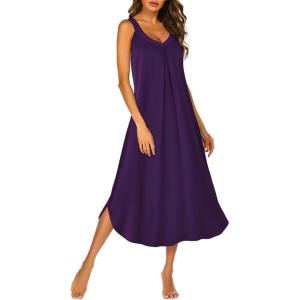 imageEkouaer Sleeveless Nightgowns for Women Long Night Gown Pleated Full Length Sleepwear Tank Sleep Dress Slit Dress S2XLDeep Purple