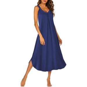imageEkouaer Sleeveless Nightgowns for Women Long Night Gown Pleated Full Length Sleepwear Tank Sleep Dress Slit Dress S2XLNavy Blue