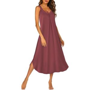 imageEkouaer Sleeveless Nightgowns for Women Long Night Gown Pleated Full Length Sleepwear Tank Sleep Dress Slit Dress S2XLPurple Red