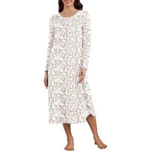 imageEkouaer Womens Long Sleeve Nightgown Long Sleepshirt Henley Nightgowns Full Length Sleep Dress with Pockets S3XLPink Flower