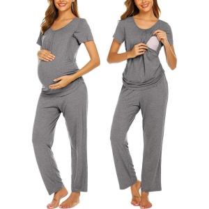imageEkouaer Womens Nursing Pajamas Maternity Breastfeeding Pjs Sleepwear Layer Soft Postpartum Lounge Set Pregnancy ClothesB Dark Grey