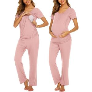 imageEkouaer Womens Nursing Pajamas Maternity Breastfeeding Pjs Sleepwear Layer Soft Postpartum Lounge Set Pregnancy ClothesB Dirty Pink