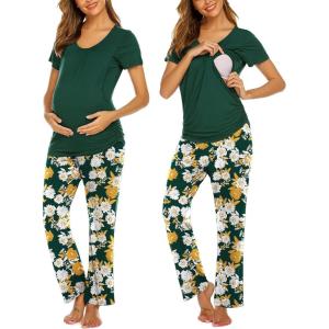 imageEkouaer Womens Nursing Pajamas Maternity Breastfeeding Pjs Sleepwear Layer Soft Postpartum Lounge Set Pregnancy ClothesB Floral Green