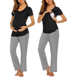 imageEkouaer Womens Nursing Pajamas Maternity Breastfeeding Pjs Sleepwear Layer Soft Postpartum Lounge Set Pregnancy ClothesB Stripe Black