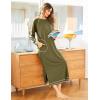 imageEkouaer Womens Nightshirt Long Sleeve Nightgown Round Neck Sleepwear Full Length Pajama Dress with Pockets Loungewear SXXLAarm Green