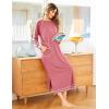 imageEkouaer Womens Nightshirt Long Sleeve Nightgown Round Neck Sleepwear Full Length Pajama Dress with Pockets Loungewear SXXLApink
