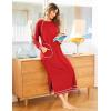imageEkouaer Womens Nightshirt Long Sleeve Nightgown Round Neck Sleepwear Full Length Pajama Dress with Pockets Loungewear SXXLAred