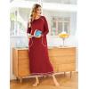 imageEkouaer Womens Nightshirt Long Sleeve Nightgown Round Neck Sleepwear Full Length Pajama Dress with Pockets Loungewear SXXLAwine Red
