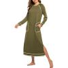 imageEkouaer Womens Nightshirt Long Sleeve Nightgown Round Neck Sleepwear Full Length Pajama Dress with Pockets Loungewear SXXLAarm Green