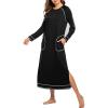 imageEkouaer Womens Nightshirt Long Sleeve Nightgown Round Neck Sleepwear Full Length Pajama Dress with Pockets Loungewear SXXLAblack
