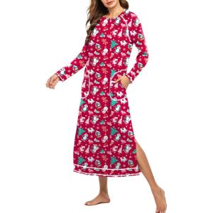 imageEkouaer Womens Nightshirt Long Sleeve Nightgown Round Neck Sleepwear Full Length Pajama Dress with Pockets Loungewear SXXLChristmas Penguin
