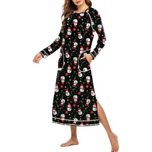 imageEkouaer Womens Nightshirt Long Sleeve Nightgown Round Neck Sleepwear Full Length Pajama Dress with Pockets Loungewear SXXLChristmas Snowman