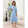 imageEkouaer Robes for Women Long Knit Bathrobe Lightweight 34 Sleeves Kimono Robe Soft Sleepwear with Pockets SXXLLight Blue
