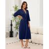 imageEkouaer Robes for Women Long Knit Bathrobe Lightweight 34 Sleeves Kimono Robe Soft Sleepwear with Pockets SXXLNavy Blue