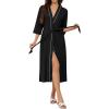 imageEkouaer Robes for Women Long Knit Bathrobe Lightweight 34 Sleeves Kimono Robe Soft Sleepwear with Pockets SXXLBlack