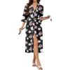 imageEkouaer Robes for Women Long Knit Bathrobe Lightweight 34 Sleeves Kimono Robe Soft Sleepwear with Pockets SXXLBlack Floral