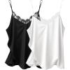 imageEkouaer Womens 2 PCS Cami Top Satin Tank Top Adjustable Spaghetti Strap CamisoleBlack  White