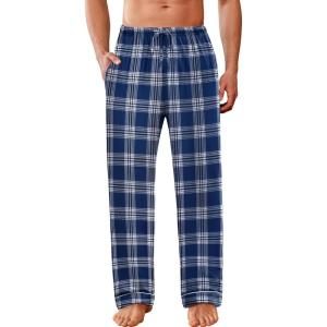 imageEkouaer Mens Pajama Pants Sleepwear Soft Pjs Bottoms Sleep Lounge Long Pant with Drawstring ampamp PocketsBlue White Plaid