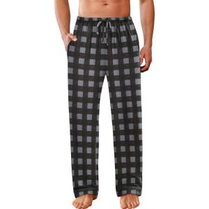 imageEkouaer Mens Pajama Pants Sleepwear Soft Pjs Bottoms Sleep Lounge Long Pant with Drawstring ampamp PocketsGray Black Plaid