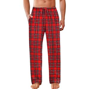 imageEkouaer Mens Pajama Pants Sleepwear Soft Pjs Bottoms Sleep Lounge Long Pant with Drawstring ampamp PocketsRed Black Blue Plaid