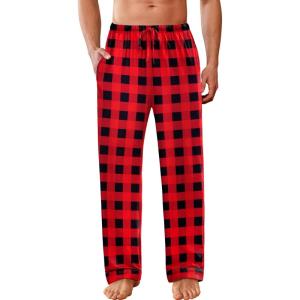 imageEkouaer Mens Pajama Pants Sleepwear Soft Pjs Bottoms Sleep Lounge Long Pant with Drawstring ampamp PocketsRed Black Plaid