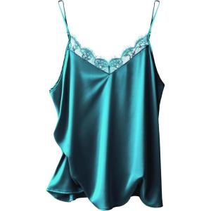 imageEkouaer Womens 2 PCS Cami Top Satin Tank Top Adjustable Spaghetti Strap CamisoleBlue Green