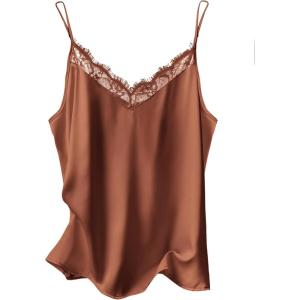 imageEkouaer Womens 2 PCS Cami Top Satin Tank Top Adjustable Spaghetti Strap CamisoleClay