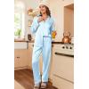 imageEkouaer Womens Classic Button Down Long Satin Silk Pajama SetBlue Stripes