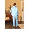 imageEkouaer Womens Classic Button Down Long Satin Silk Pajama SetBlue Stripes