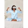 imageEkouaer Womens Classic Button Down Long Satin Silk Pajama SetBlue Stripes