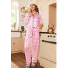 imageEkouaer Womens Classic Button Down Long Satin Silk Pajama SetPink Dots