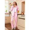 imageEkouaer Womens Classic Button Down Long Satin Silk Pajama SetPink Stripes