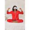 imageEkouaer Womens Classic Button Down Long Satin Silk Pajama SetRed Heart