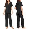 imageEkouaer Pajamas for Women Set Button Up Sleepswear 2 Piece Short Sleeve PJ Top and Long Pants Loungwear With Pocket SXXLBlack