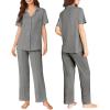 imageEkouaer Pajamas for Women Set Button Up Sleepswear 2 Piece Short Sleeve PJ Top and Long Pants Loungwear With Pocket SXXLDark Gray