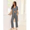 imageEkouaer Pajamas for Women Set Button Up Sleepswear 2 Piece Short Sleeve PJ Top and Long Pants Loungwear With Pocket SXXLDark Gray