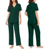 imageEkouaer Pajamas for Women Set Button Up Sleepswear 2 Piece Short Sleeve PJ Top and Long Pants Loungwear With Pocket SXXLLake Green