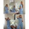 imageEkouaer Pajamas for Women Set Button Up Sleepswear 2 Piece Short Sleeve PJ Top and Long Pants Loungwear With Pocket SXXLLight Blue