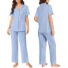 imageEkouaer Pajamas for Women Set Button Up Sleepswear 2 Piece Short Sleeve PJ Top and Long Pants Loungwear With Pocket SXXLLight Blue