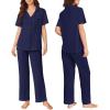 imageEkouaer Pajamas for Women Set Button Up Sleepswear 2 Piece Short Sleeve PJ Top and Long Pants Loungwear With Pocket SXXLNavy