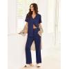 imageEkouaer Pajamas for Women Set Button Up Sleepswear 2 Piece Short Sleeve PJ Top and Long Pants Loungwear With Pocket SXXLNavy