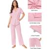 imageEkouaer Pajamas for Women Set Button Up Sleepswear 2 Piece Short Sleeve PJ Top and Long Pants Loungwear With Pocket SXXLPink