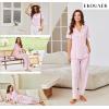 imageEkouaer Pajamas for Women Set Button Up Sleepswear 2 Piece Short Sleeve PJ Top and Long Pants Loungwear With Pocket SXXLPink