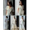 imageEkouaer Pajamas for Women Set Button Up Sleepswear 2 Piece Short Sleeve PJ Top and Long Pants Loungwear With Pocket SXXLWhite