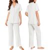 imageEkouaer Pajamas for Women Set Button Up Sleepswear 2 Piece Short Sleeve PJ Top and Long Pants Loungwear With Pocket SXXLWhite