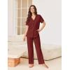 imageEkouaer Pajamas for Women Set Button Up Sleepswear 2 Piece Short Sleeve PJ Top and Long Pants Loungwear With Pocket SXXLWine Red